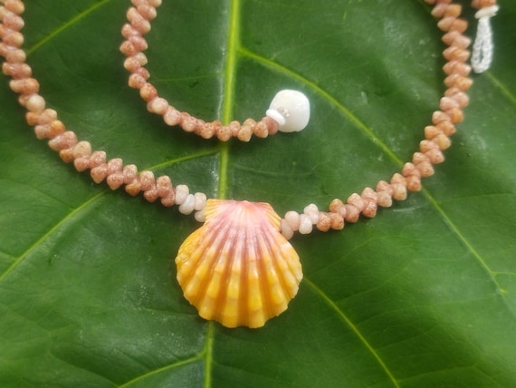 Sunrise Shell Lei: Kauai Kahelelani Shells, Sunrise Shell, Puka Shells, Hawaii Shells Beach Jewelry, Eco-Friendly Collected Rare Shells