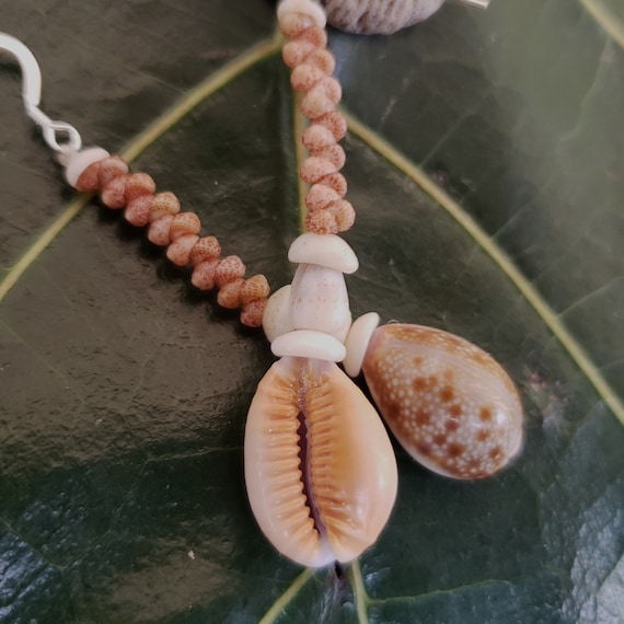 Shell Earrings Kahelelani Shell Earrings Hawaiian Shell Jewelry Kauai Eco Friendly Collected Honey Cowrie Shells Island Beach Earrings