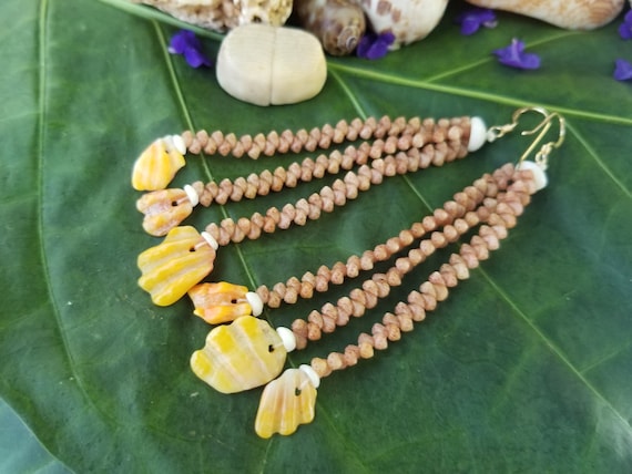 Sunrise Shell Chip Earrings Kahelelani Shell Earrings Hawaiian Shell Jewelry Kauai Eco Friendly Collected Kauai Shells Beach Earrings