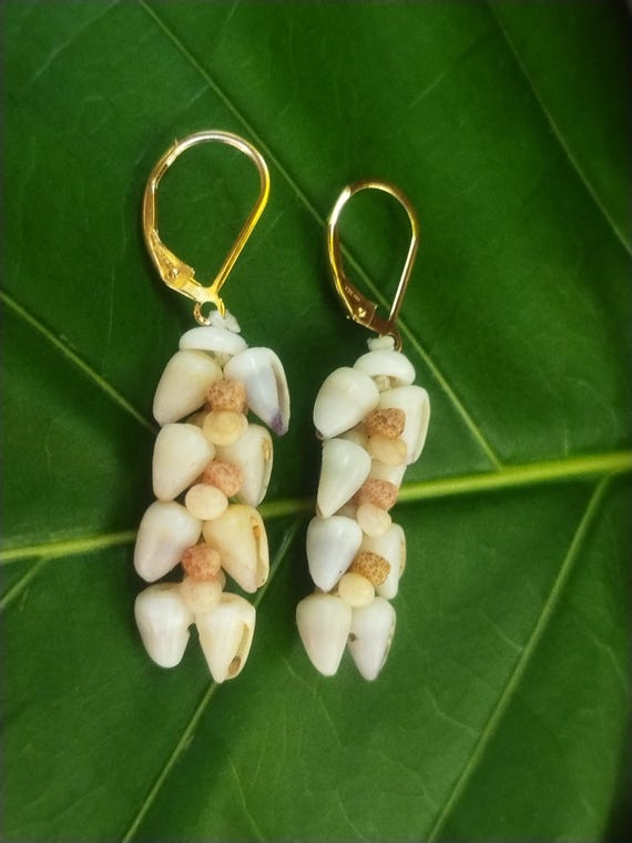 Shell Earrings Kahelelani Shell Earrings Hawaiian Shell Jewelry Kauai Eco Friendly Collected Kauai Shells Island Jewelry Beach Earrings