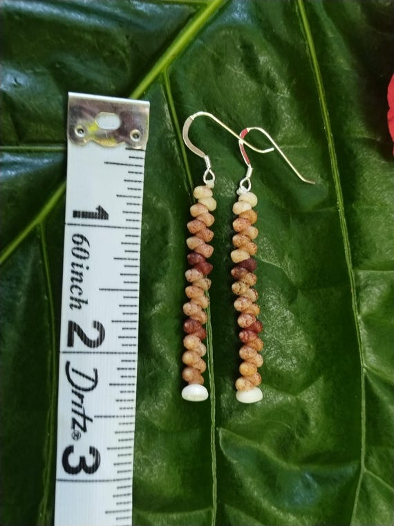 Kahelelani Shell Earrings: 2' Inch, Sterling Silver, Hawaiian Shell Jewelry, Kauai Eco Friendly Collected Shells