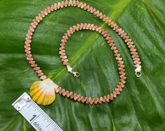 Sunrise Shell Lei: 17.5' inch, Kauai Kahelelani Shells,  14kt Gold Clasp, Langford Pectin Shell,  Kauai Handmade Niihau Shell Necklace