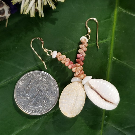 Granulate Cowrie Shell Earrings Kahelelani Shell Jewelry Hawaii Earrings Kauai Jewelry Mermaids Earrings Kauai Ni'ihau Shell Jewelry Sea
