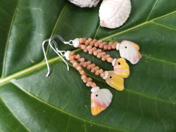 Sunrise Shell Chip Earrings Kahelelani Shell Earrings Hawaiian Shell Jewelry Kauai Eco Friendly Collected Kauai Shells Beach Earrings