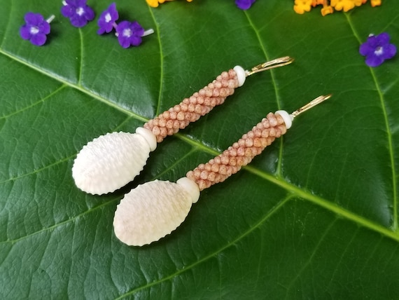 Granulate Cowrie Shell Earrings Kauai Kahelelani Shell Earrings Eco Friendly Island Earrings Authentic Kauai Kahelelani Shells Rare Shells