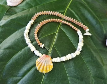 【★ココア★】希少 カヘレラニ＆サンライズシェル ネックレス シェルレイ ニイハウ シェル レイ: サンライズ シェル ネックレス、ライキ