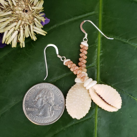 Granulate Cowrie Shell Earrings Kahelelani Shell Jewelry Hawaii Earrings Kauai Jewelry Mermaids Earrings Kauai Ni'ihau Shell Jewelry Sea