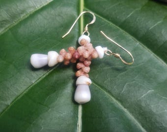 Kahelelani Shell Earrings: Kahelelani Shells, Dwarf Cone Shells, Puka Shells, 50lb Nylon String, Hawaiian Shell Jewelry, Kauai Niihau Shell