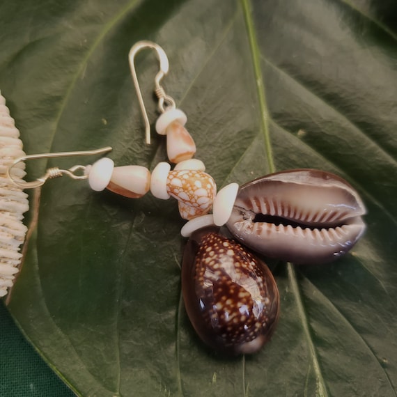Puka Shell Earrings Hawaiian Cowrie Jewelry Eco Friendly Collected Snake Head Cowrie Shells Kauai Mermaids Puka Shell Jewelry Puka Shell