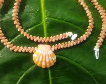 Sunrise Shell Lei: Kauai Kahelelani Shells, Sunrise Shell, Puka Shells, Hawaii Shells Beach Jewelry, Eco-Friendly Collected Rare Shells