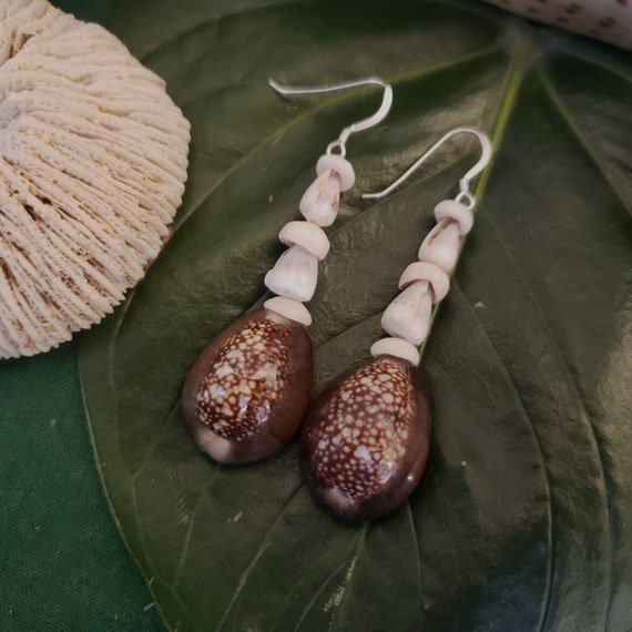 Puka Shell Earrings Hawaiian Cowrie Jewelry Eco Friendly Collected Snake Head Cowrie Shells Kauai Mermaids Puka Shell Jewelry Puka Shell
