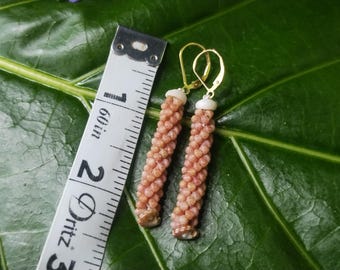 Kahelelani Shell Earrings: Beige Kahelelani Shells, Puka Shells, Sundail Shells, 14kt Gold Filled Lever Backs, Hawaiian Shell Earrings