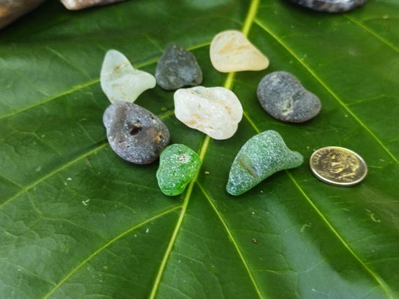 Kauai Sea Glass: 8 - Peices of Camp Fire Sea Glass, Blue Sea Glass, Green Sea Glass Kauai, Beach Sea Glass, Sea Glass Jewelry, Sea Glass