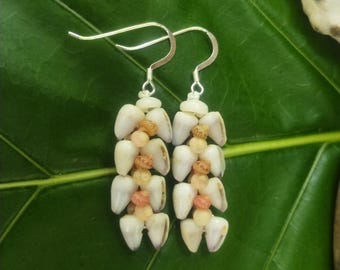 Kahelelani Shell Earrings: Dwarf Cone Shells, Kahelelani Shells, Puka Shells, Sterling Silver, Hawaiian Island Jewelry, Beach Earrings
