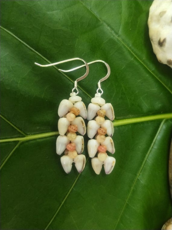 Shell Earrings Kahelelani Shell Earrings Hawaiian Shell Jewelry Kauai Eco Friendly Collected Kauai Shells Island Jewelry Beach Earrings