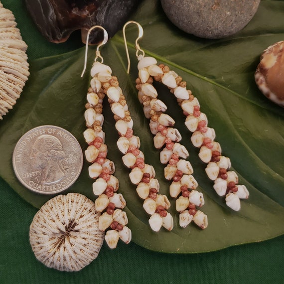 Shell Earrings Kauai Shell Earrings Hawaiian Shell Earring Traditional Weave Momi Shells Kahelelani Shells Kauai Beach Shell Ni'ihau Shells