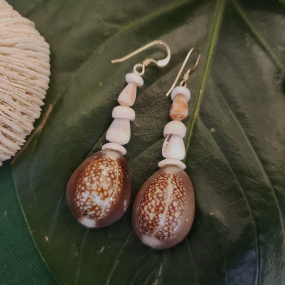 Puka Shell Earrings Hawaiian Cowrie Jewelry Eco Friendly Collected Snake Head Cowrie Shells Kauai Mermaids Puka Shell Jewelry Puka Shell