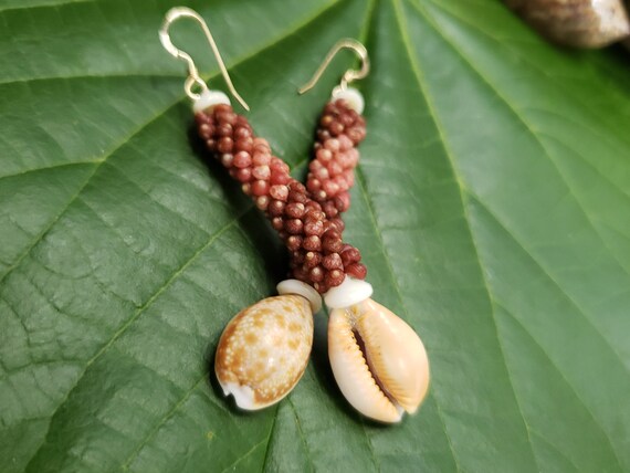 Honey Cowrie Shell Earrings Rare Shells Puka Shell Earrings Natural Eco Friendly Island Earrings Kahelelani Shells Kauai Ni'ihau Shells