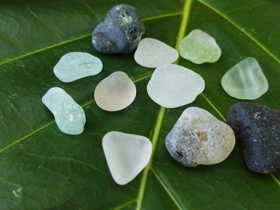 Kauai Sea glass:  11 - Pieces of Sea Glass, Green Sea Glass Kauai Beach Sea Glass Beach Sea Glass Jewelry Sea Glass Ocean Sea Glass Rare