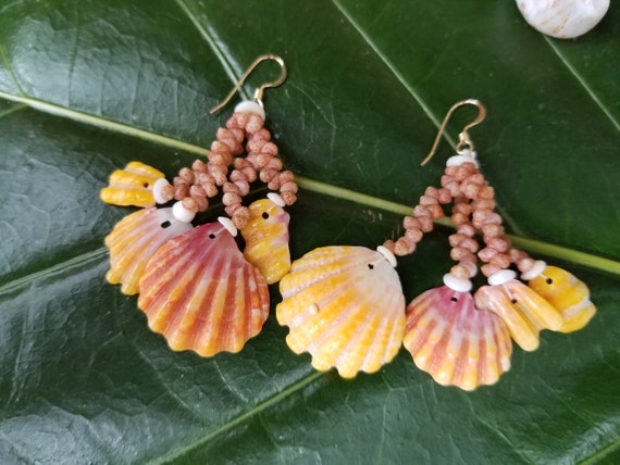 Sunrise Shell Chip Earrings Kahelelani Shell Earrings Hawaiian Shell Jewelry Kauai Eco Friendly Collected Kauai Shells Beach Earrings