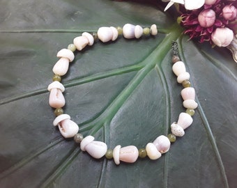 Jade Anklet Hawaiian Puka Shell Jewelry Puka Shell Beach Anklet Kauai Puka Shell Anklet Seashell Jewelry Jade Jewelry Olive Jade Jade Anklet