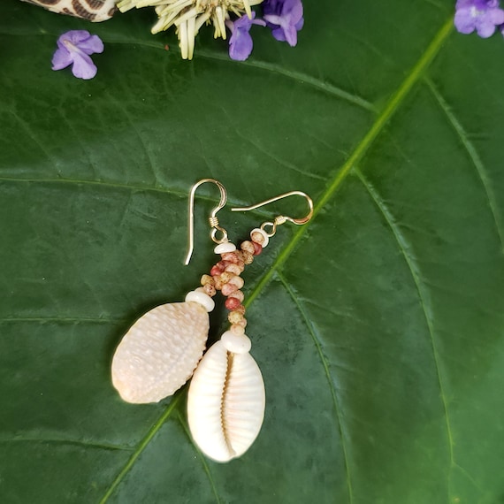 Granulate Cowrie Shell Earrings Kahelelani Shell Jewelry Hawaii Earrings Kauai Jewelry Mermaids Earrings Kauai Ni'ihau Shell Jewelry Sea