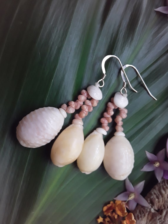 Sea Shell Earrings Kahelelani Shell Earrings Hawaiian Shell Jewelry Kauai Cowrie Shells Kauai Niihau Shell Earrings Kauai Kahelelani Shell