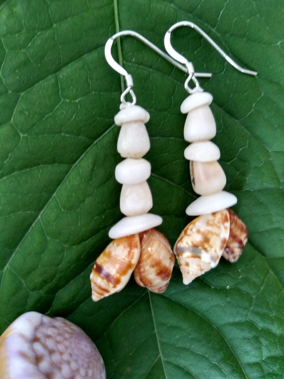 Shell Earrings SeaShell Earrings Hawaiian Shell Jewelry Kauai Shell Jewelry Eco Friendly Collected Kauai Shells Island Jewelry Puka Shells