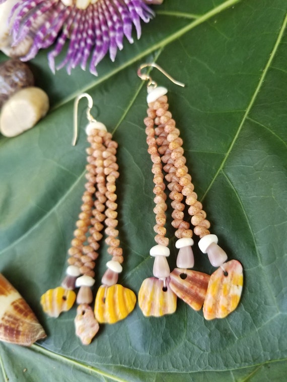 Sunrise Shell Chip Earrings Kahelelani Shell Earrings Hawaiian Shell Jewelry Kauai Eco Friendly Collected Kauai Shells Beach Earrings