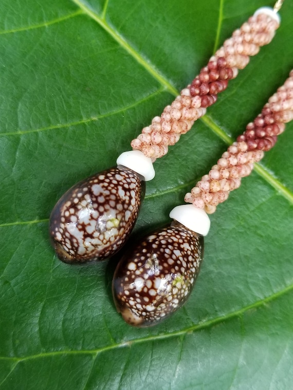 Hawaiian Cowrie Shell Earrings Kauai Kahelelani Shell Earrings Eco Friendly Island Earrings Authentic Kauai Kahelelani Shells Rare Shells
