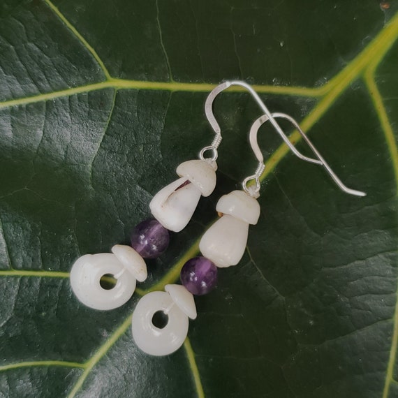 Kauai Puka Shell Earrings: Sterling Silver, Amethyst, Handmade Hawaiian Jewelry