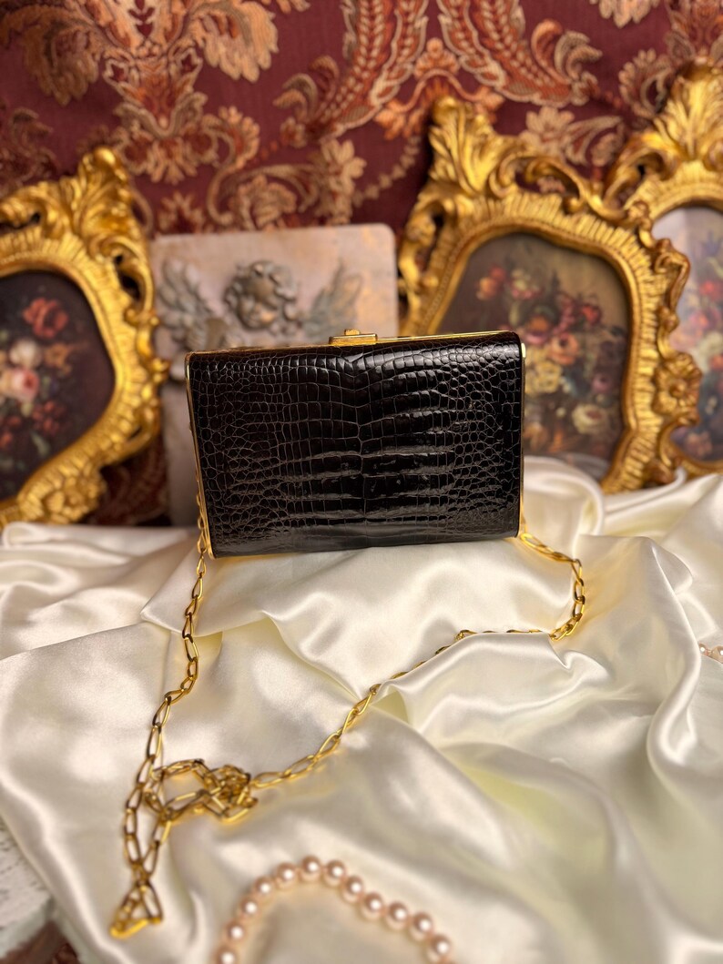 Pochette vintage en cuir de crocodile véritable - Vero Coccodrillo Diamante image 3