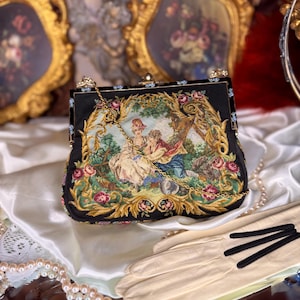 Antique French Art Deco Tapestry Bag | Romantic Needlepoint Evening Purse (1920s-30s)