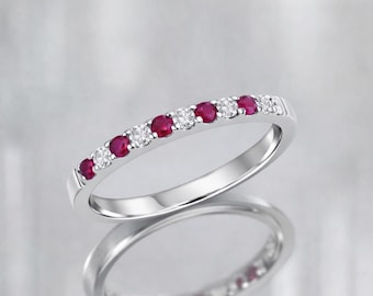 Ruby & White Cubic Zirconia Silver Ring for Engagement Party Wedding, Customization Available