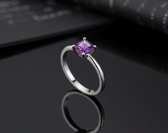 Amethyst Stone Engagement Wedding Ring, Silver, CZ, Custom Available