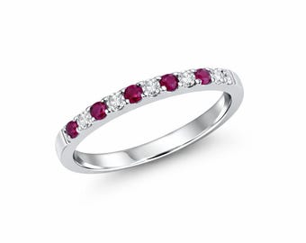 Ruby Red & CZ with Silver Ring Engagement Party Wedding Ring Customization Available