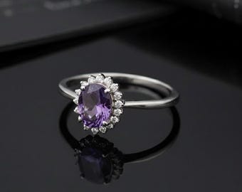 Amethyst Stone Silver Ring, Cubic Zirconia for Wedding, Engagement, Party