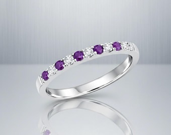 Elegant Engagement S/S Ring, Silver with Amethyst Natural Stone & CZ, Customization Available