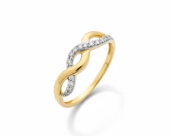 9k Yellow Gold Diamond Engagement Ring, Infinity Brand Jewelry