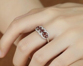 Red Garnet Silver Ring – Cubic Zirconia Engagement Party Wedding Ring Customization Available