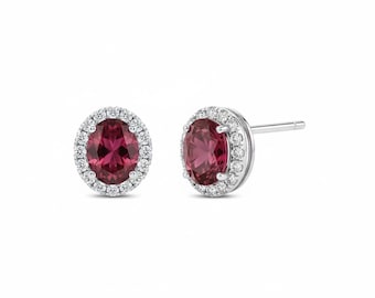Red Citrine Silver Earrings with Cubic Zirconia Princess Cut Wedding Engagements Customization Available