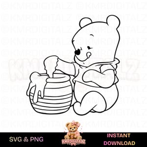 Winnie the Pooh and Honey Pot SVG & PNG Digital Downloads | Winnie The Pooh Designs | Instant Download Printable Files