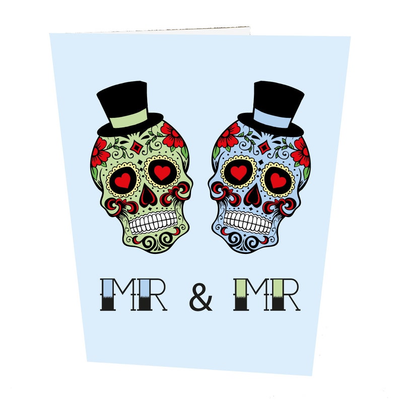 Sugar Skulls Groom and Groom Wedding Card image 1