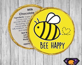 Bee Happy Chocolate Coins x 5, Can Be Personalised