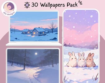 Behangpakket winterlandschap | Handgetekende digitale kunst (directe download)