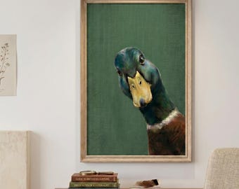 Peeking Mallard Duck Wall Art Funny Animal Poster Vintage Bird Print Rustic Home Decor Unframed Art Print Living Room Decor Gift For Him