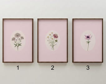 Set of 3 Pink Botanical Wall Art Prints Vintage Flower Poster Coquette Home Decor Bedroom Wall Art Gallery Wall Unframed Art Print