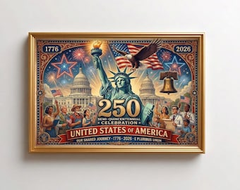 America 250th Anniversary Poster, Declaration Of Independence Print, Patriotic 1776–2026 Decor, Living Room Gift For Him Unframed