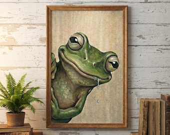Funny Frog Wall Art Print Vintage Animal Poster Rustic Home Decor Living Room Decor Unframed Art Print Cute Nursery Decor Gift For Him