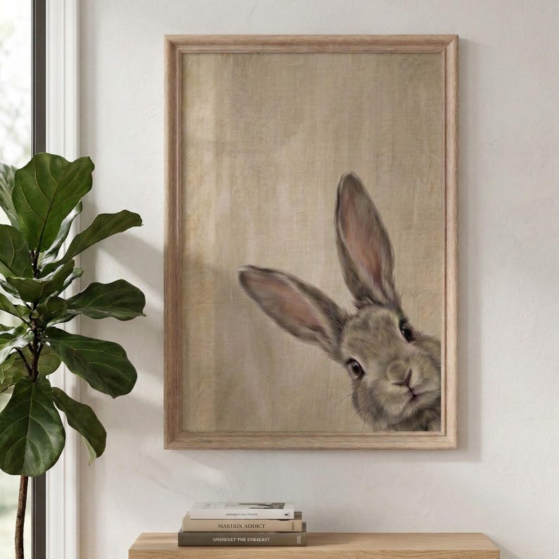 Peeking Rabbit Art Print, Cottagecore Easter Bunny Poster, Vintage ...